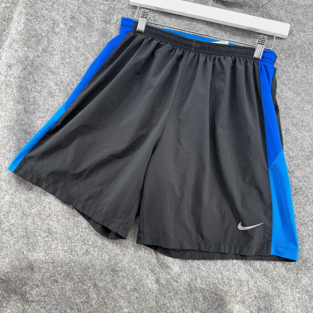 Nike Running Shorts Men Large Black Blue Dri-FIT Zipper Pocket Athletic Training